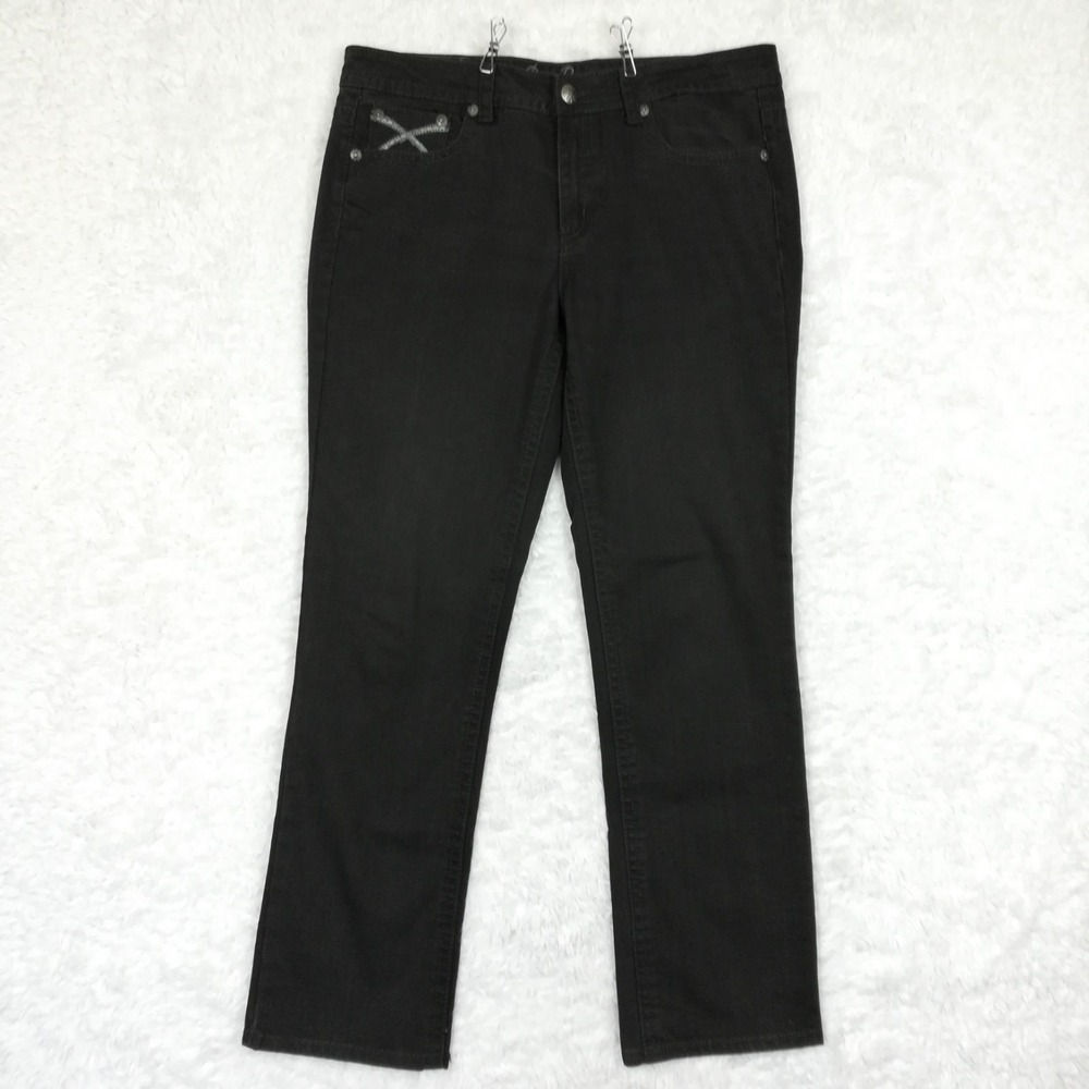 Royal Premium Womens Jeans Straight Leg Black Denim Flap Pocket Jeweled 14